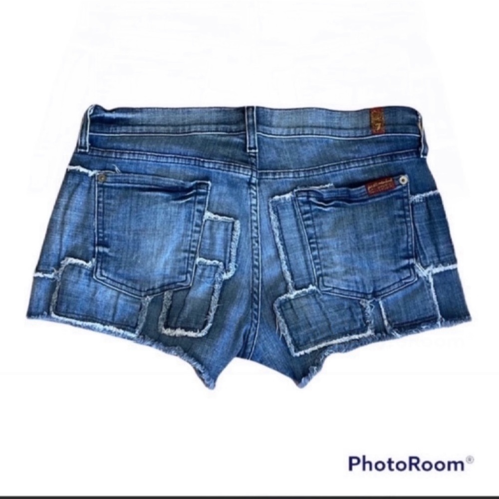 7 For All Mankind Distressed Patchwork Cutoff Jean Shorts